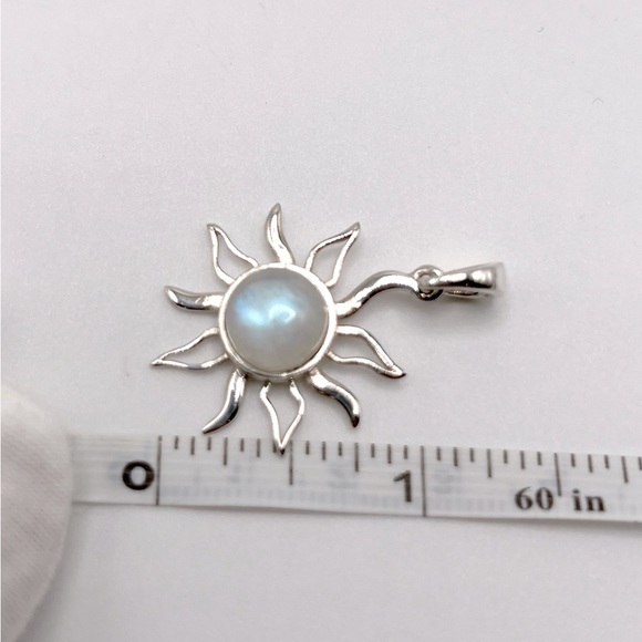 Rainbow Moonstone Sun Gemstone .925 Sterling Silver Sun Pendant - Picture 15 of 16